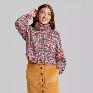 Women's Cropped Turtleneck Pullover Sweater Wild Fable Space Dye Size S NWT